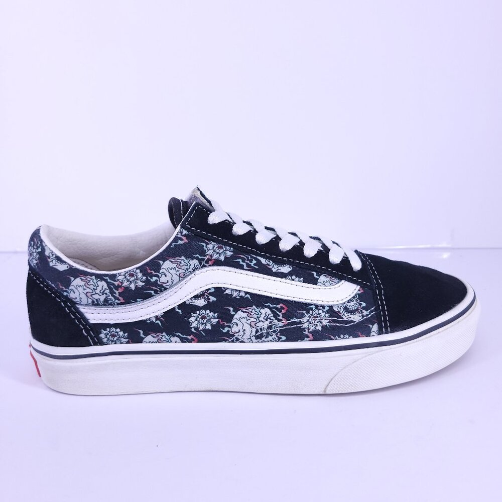 Vans Old Skool Flash Skulls Black White Suede Skate Shoes Size 7.5 Women / 6 Men